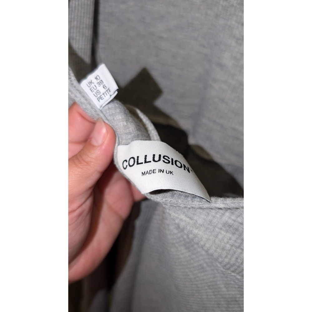 Collusion Grey Ribbed Knit High Neck Long Sleeve Aline Dress‎ size US 6 Petite - Picture 4 of 5